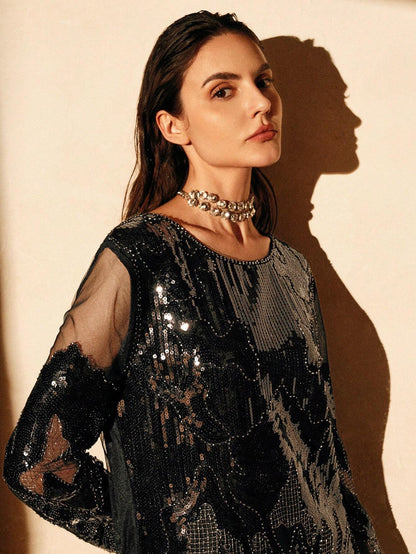 The Anewsta Midnight Beaded Mini Dress