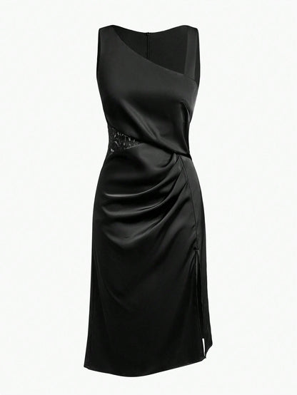 SHEIN MOTF Premium Asymmetrical Shoulder Midi Dress