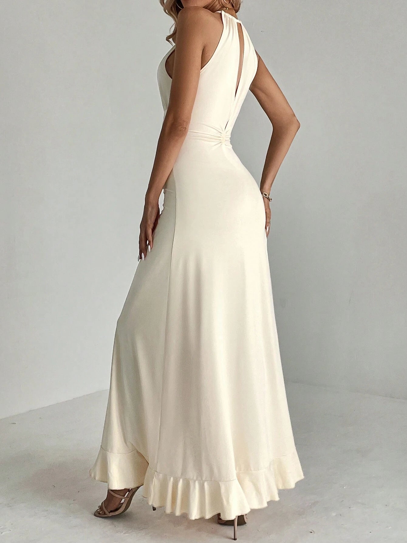SHEIN Aloruh Ruched Waist Ruffle Hem Maxi Dress