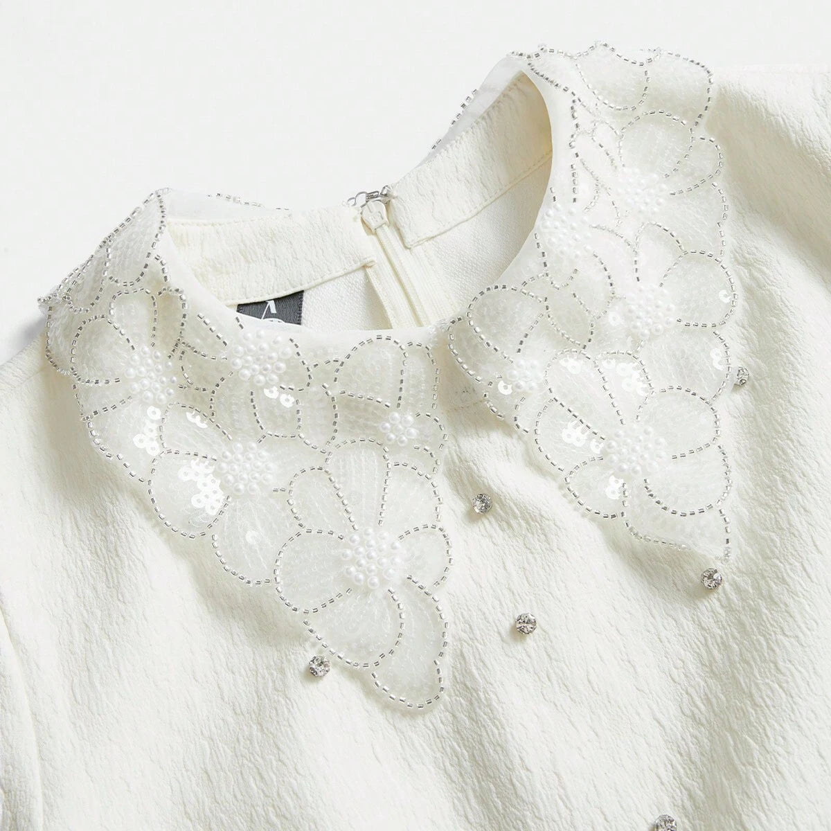 Anewsta The Pearl White Crystal-Collar Retro Mini Dress