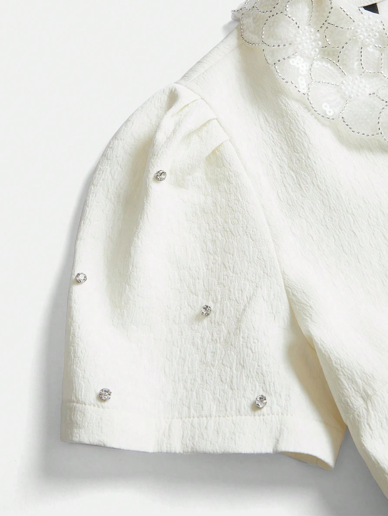 Anewsta The Pearl White Crystal-Collar Retro Mini Dress