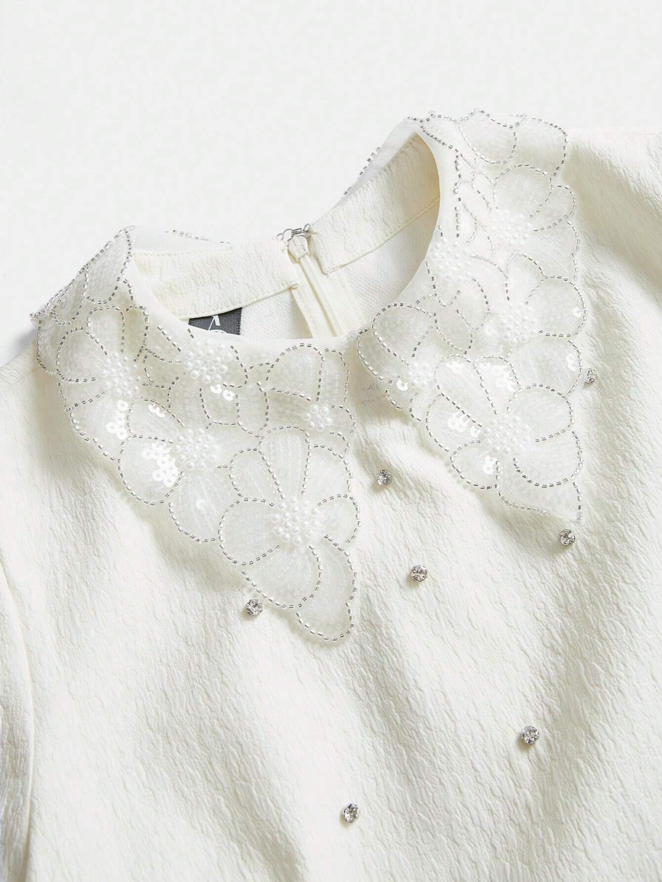 Anewsta The Pearl White Crystal-Collar Retro Mini Dress