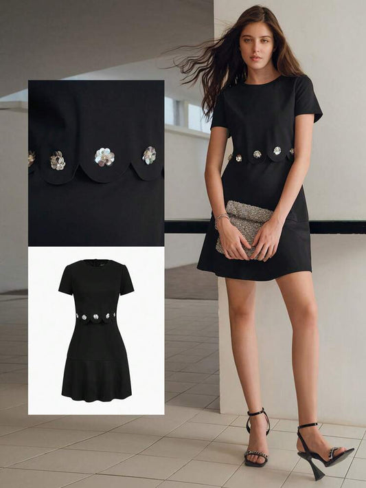 MOTF Studio Contrast Sequin Scallop Trim 2-in-1 Short Dress