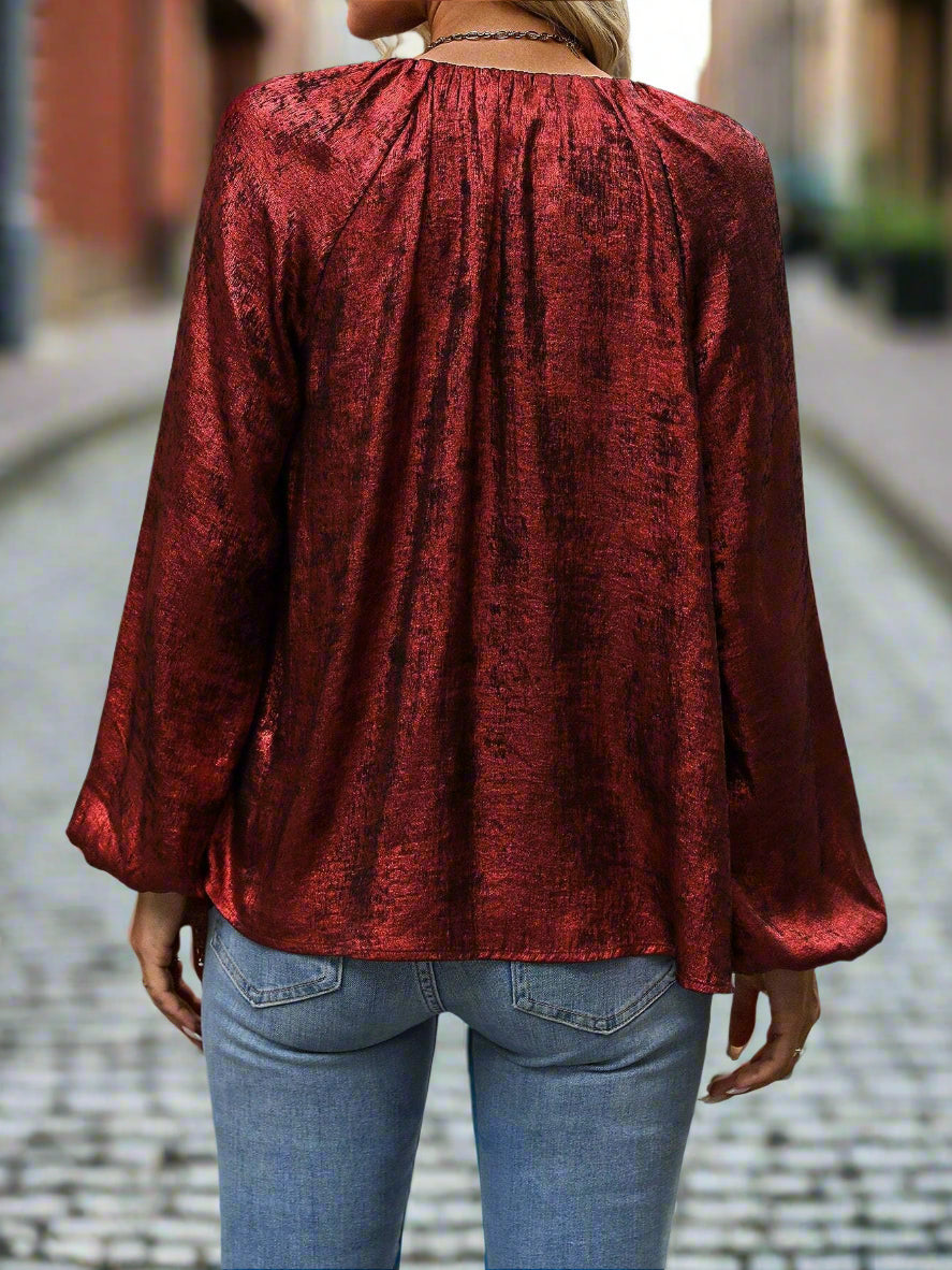 Shein V-Neck Puff Sleeve Blouse – Tie Cuff