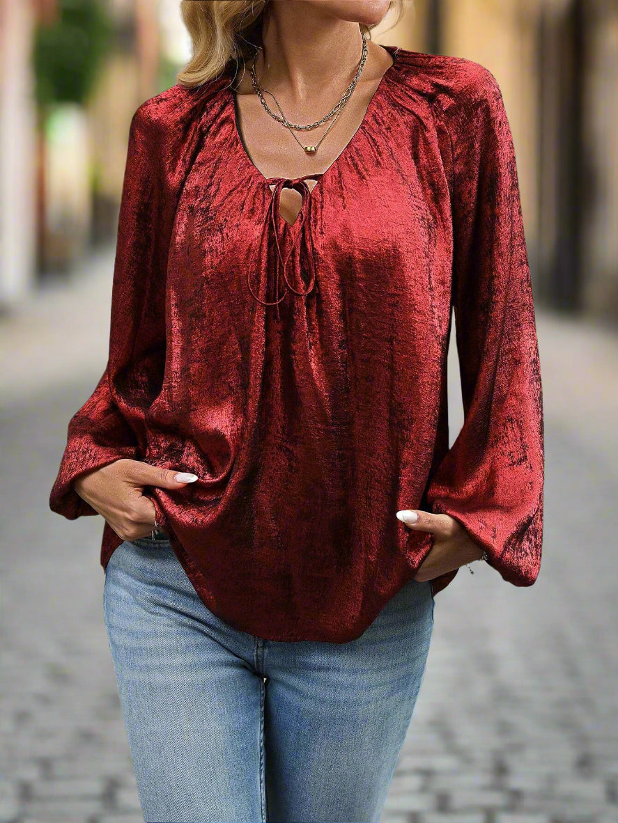 Shein V-Neck Puff Sleeve Blouse – Tie Cuff