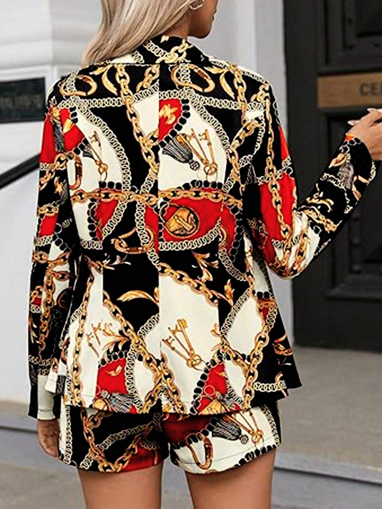 CHICME Casual FloralLong Sleeve Blazer Jacket