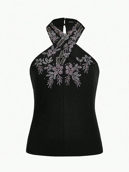 THE PEARL RHINESTONE HALTER BLOUSE