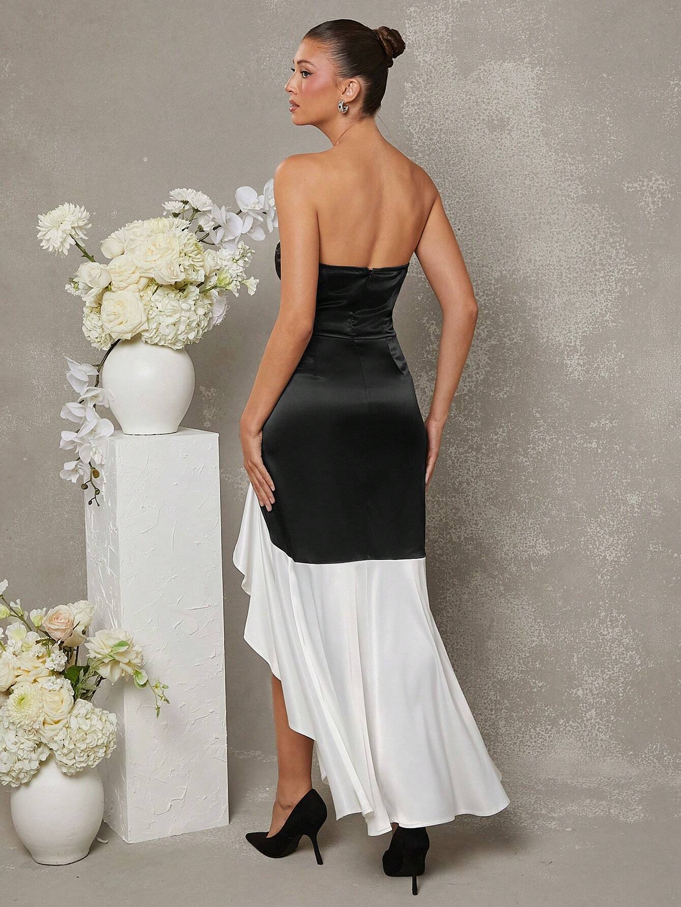SHEIN Hauture Black & White Strapless Dress