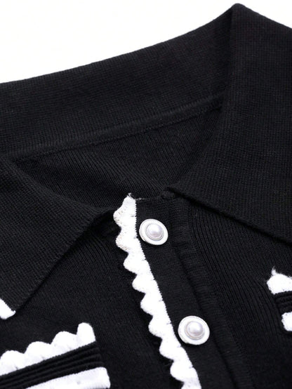 DAZY Colorblock Button Half-Placket Knit Sweater Dress