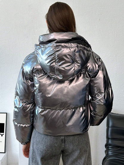 EURMUSE Hooded Metallic Zip-Up Puffer Coat