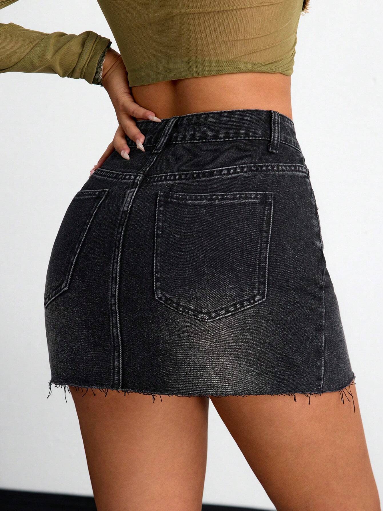 Shein Petite Washed Denim Mini Skirt