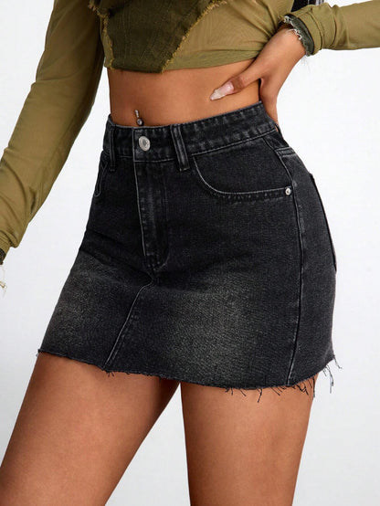 Shein Petite Washed Denim Mini Skirt