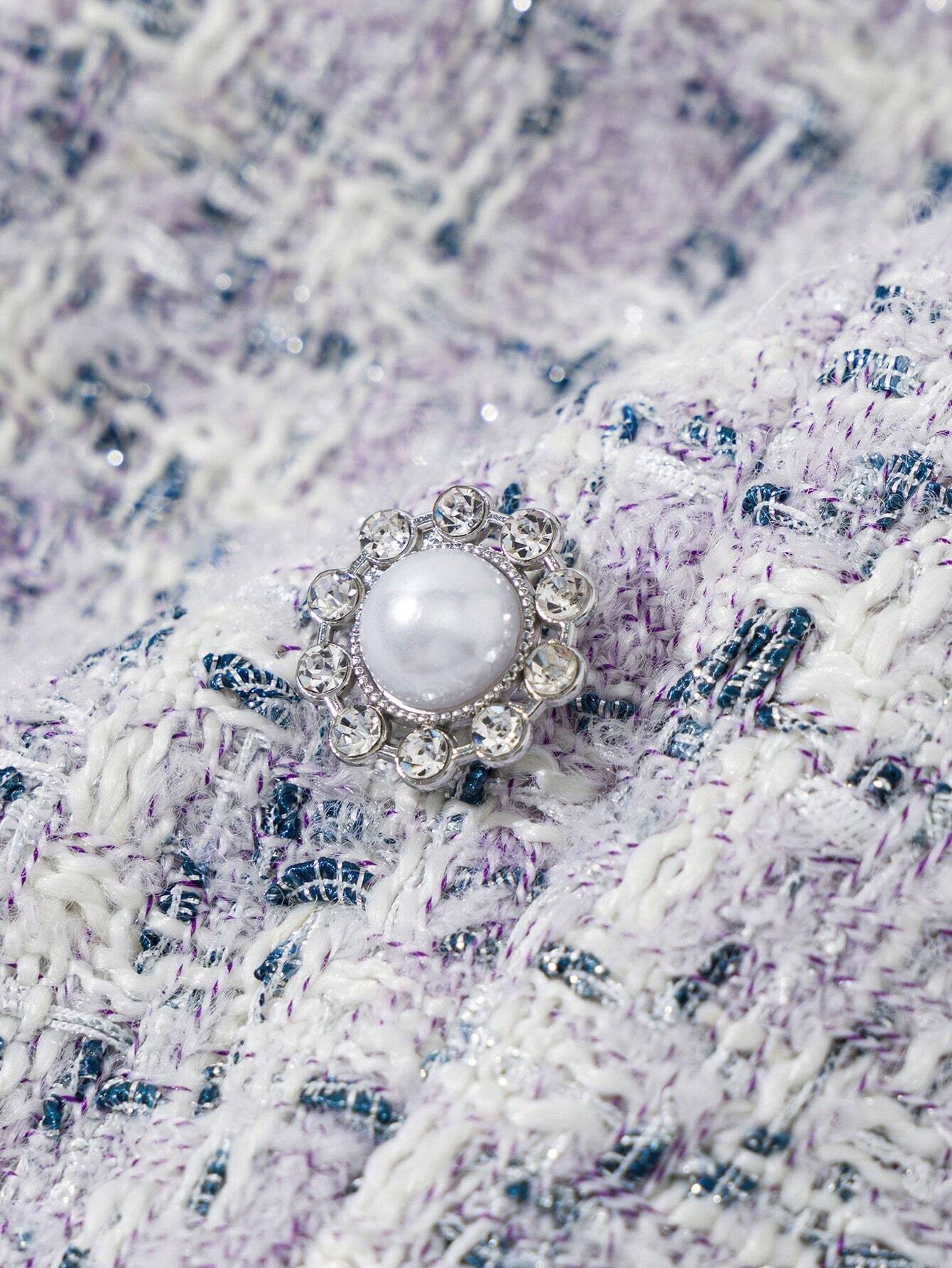 Enchnt Pearl Button Tweed Mini Dress