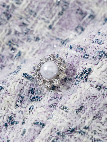 Enchnt Pearl Button Tweed Mini Dress