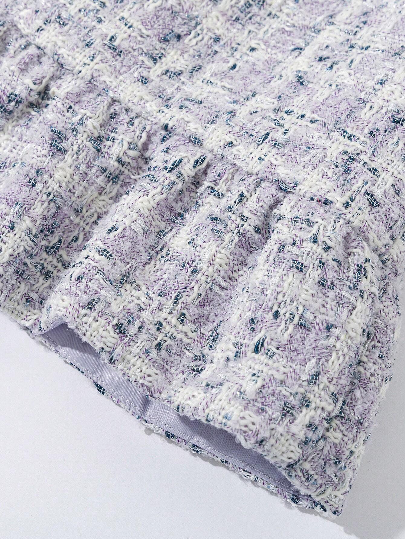 Enchnt Pearl Button Tweed Mini Dress