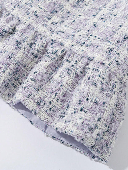 Enchnt Pearl Button Tweed Mini Dress