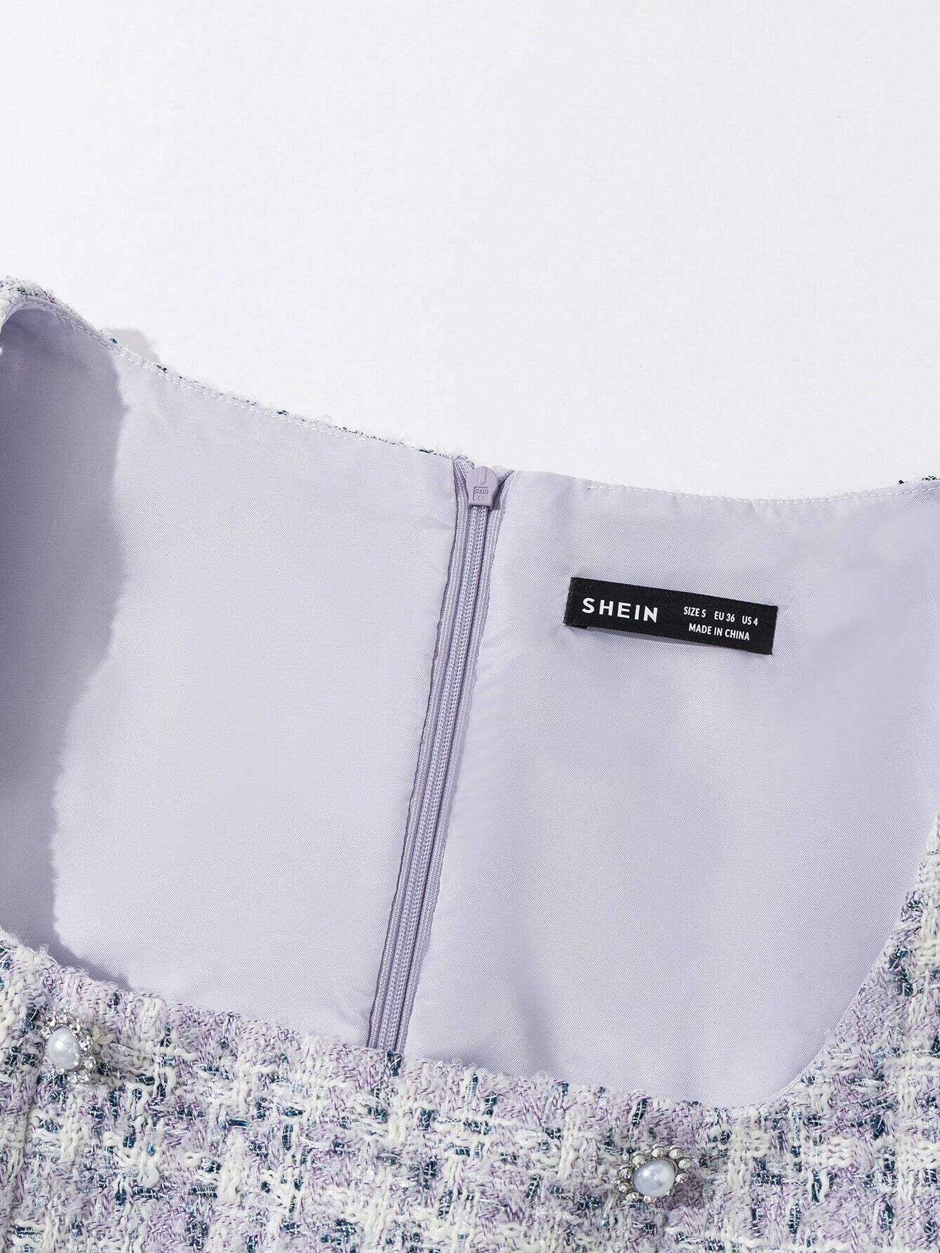 Enchnt Pearl Button Tweed Mini Dress