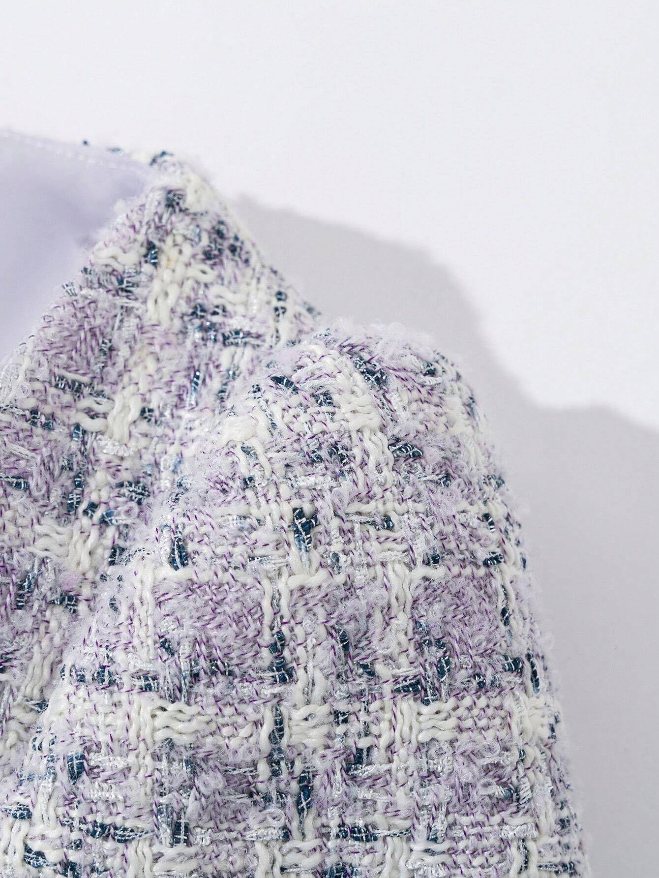 Enchnt Pearl Button Tweed Mini Dress