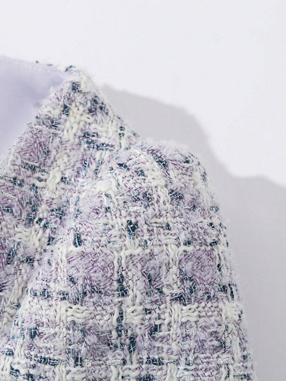 Enchnt Pearl Button Tweed Mini Dress