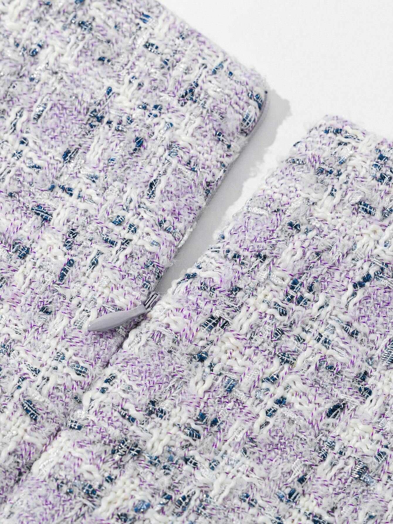 Enchnt Pearl Button Tweed Mini Dress