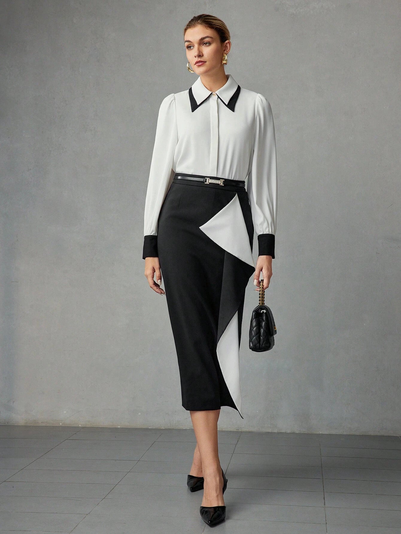 SHEIN MOTF Colorblock Ruffle Pencil Skirt (No Belt)