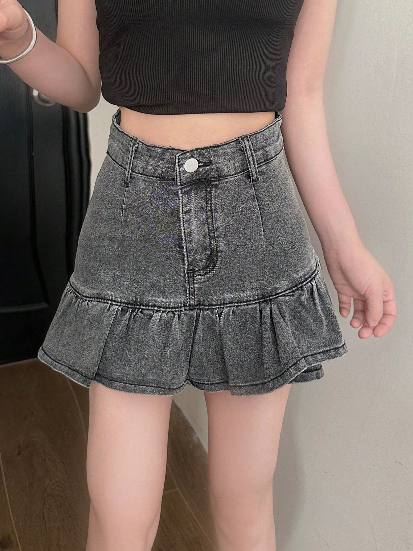 Shein Ruffle Denim Mini Skirt