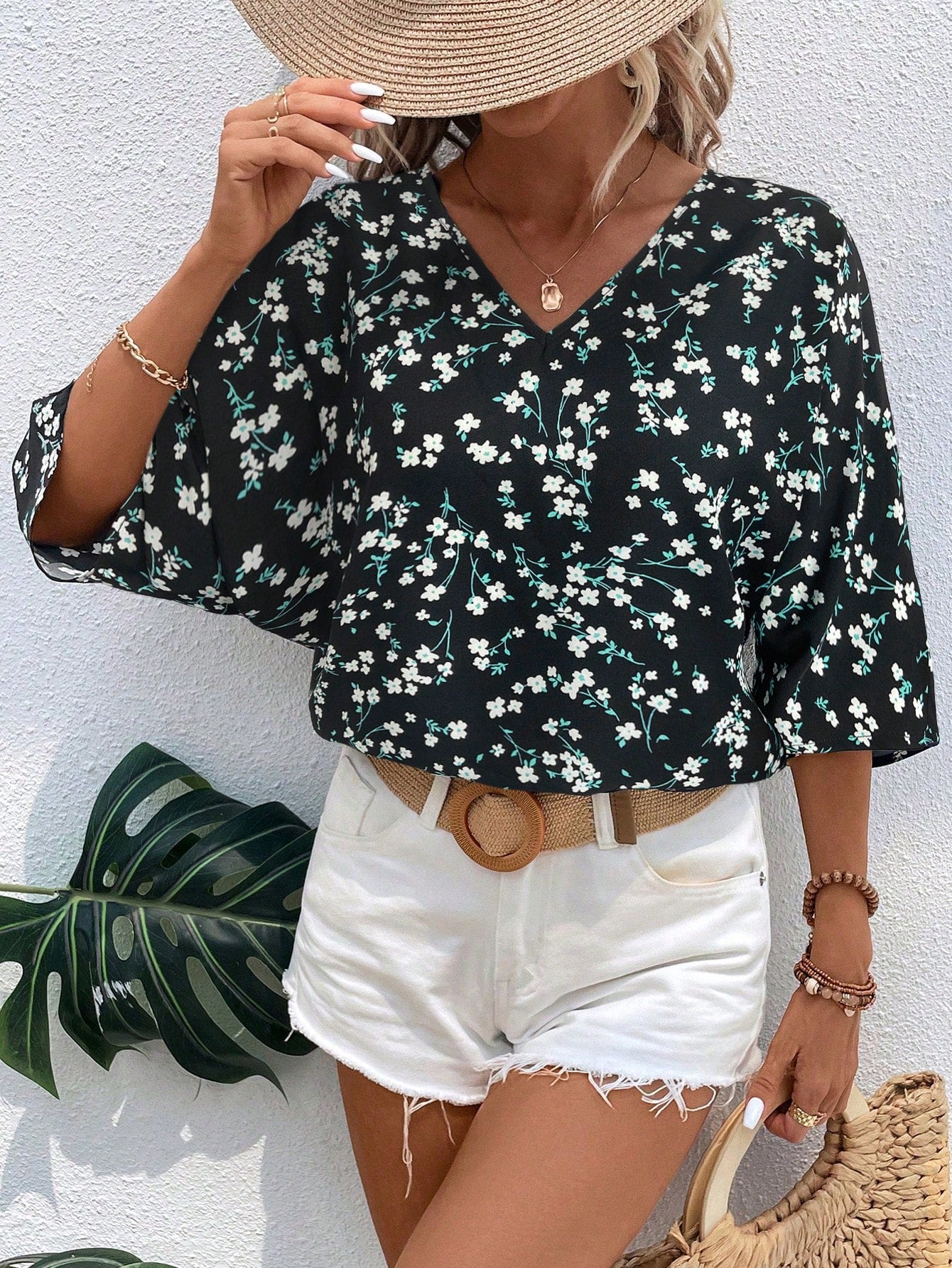 SHEIN Casual Floral Print Loose Blouse
