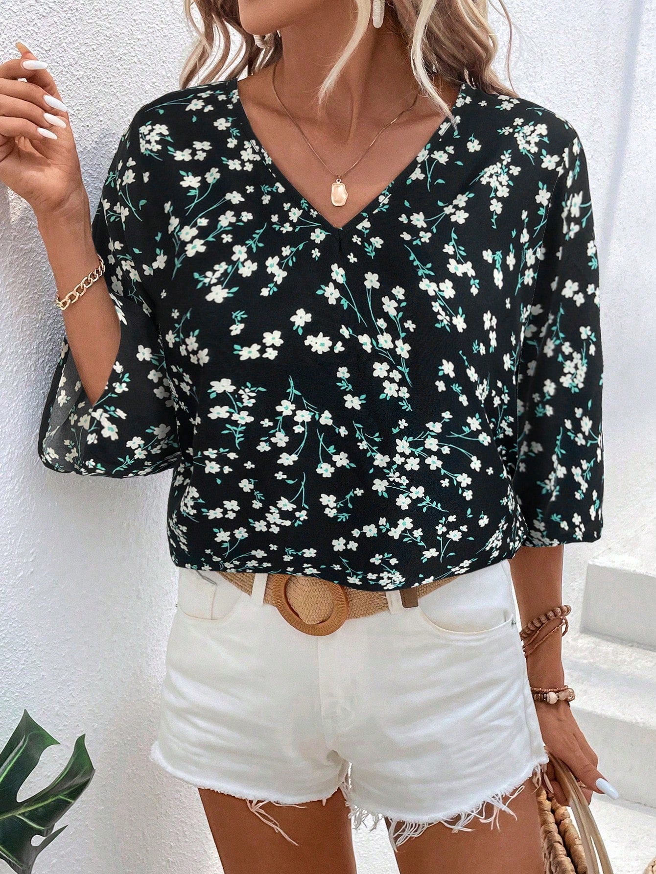 SHEIN Casual Floral Print Loose Blouse