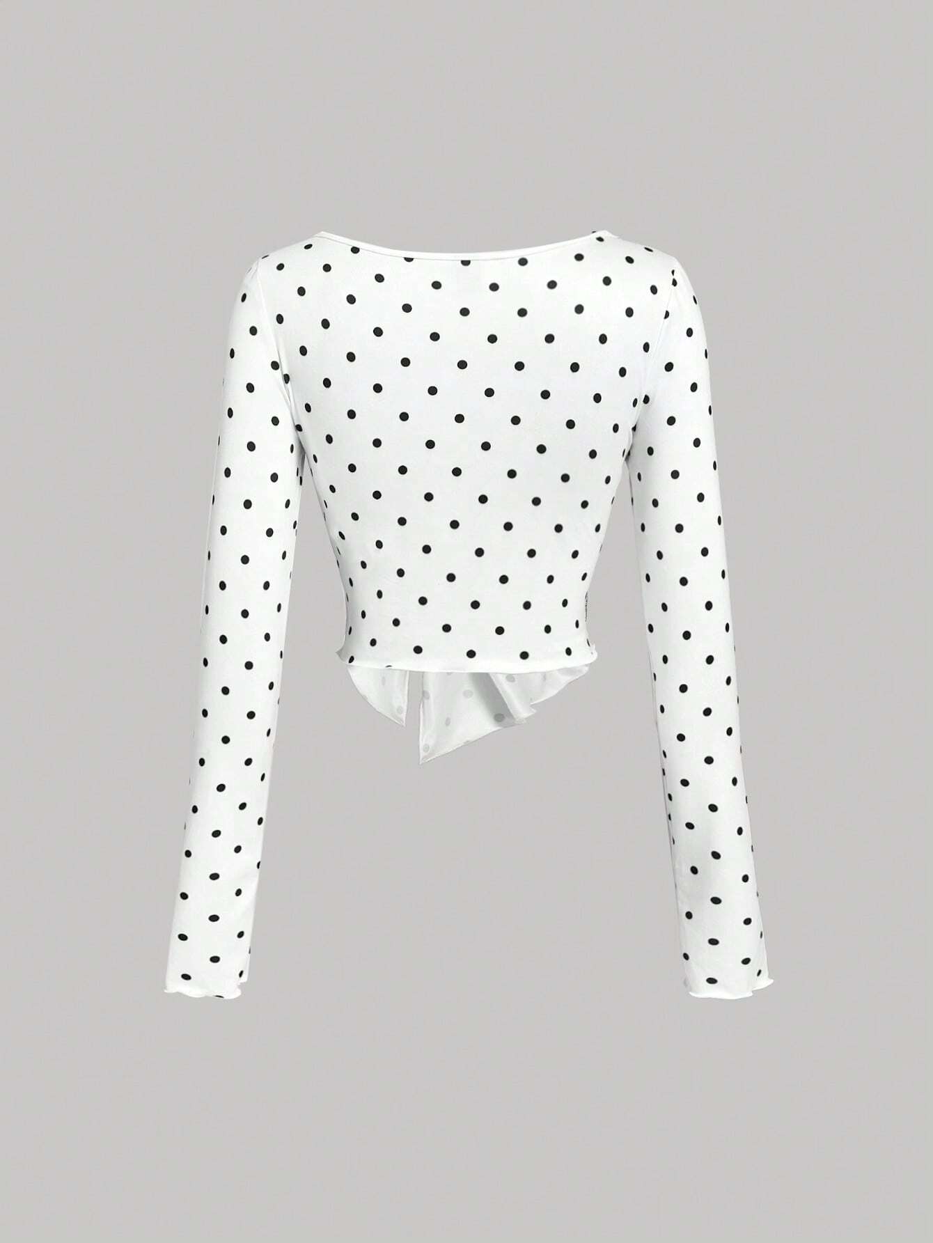 SHEIN MOD Polka Dot Mesh Panel Tie-Front Top