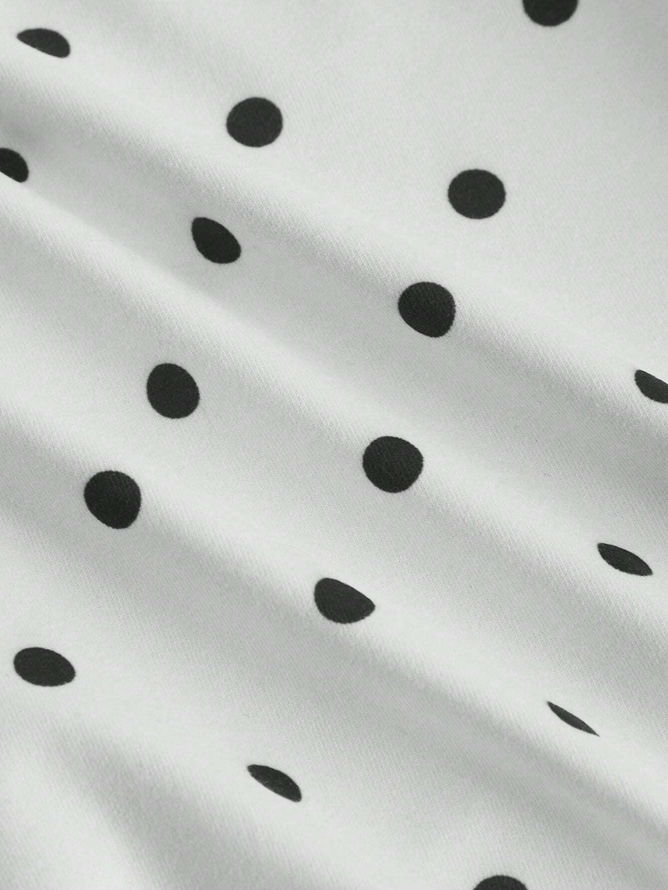 SHEIN MOD Polka Dot Mesh Panel Tie-Front Top