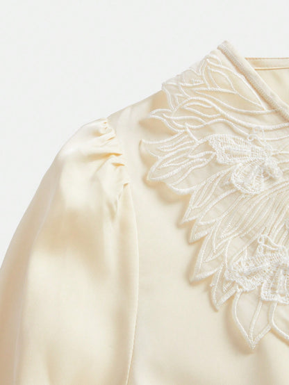 SHEIN Anewsta Embroidered V-Neck Blouse