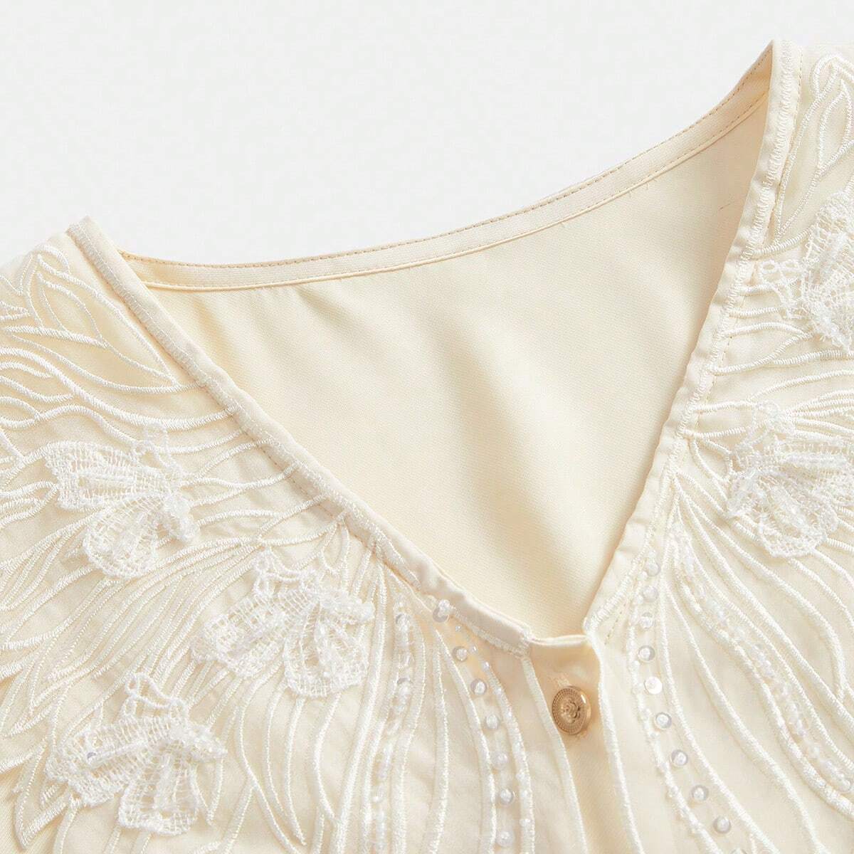 SHEIN Anewsta Embroidered V-Neck Blouse