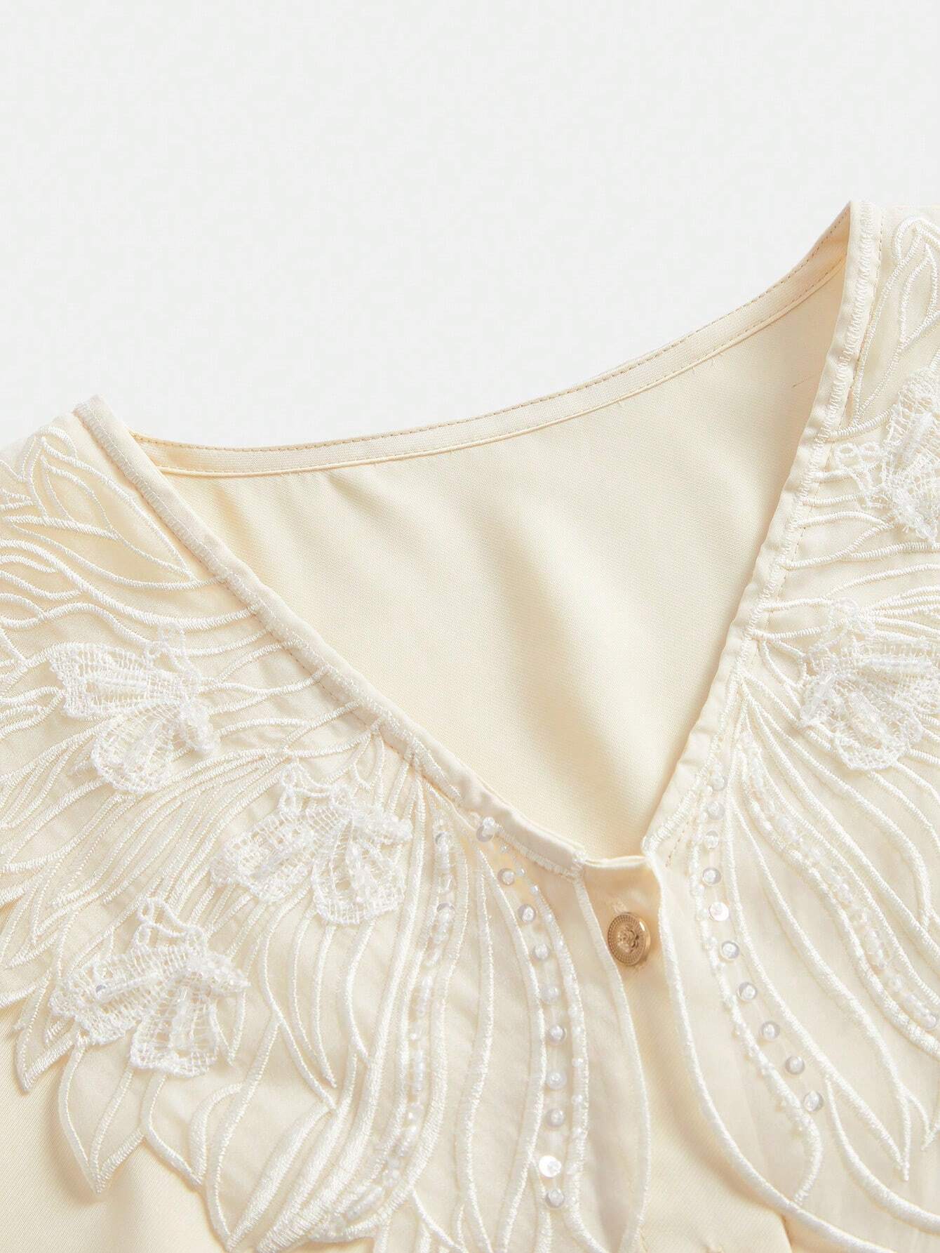 SHEIN Anewsta Embroidered V-Neck Blouse