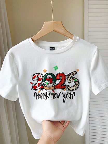SHEIN EZwear 2025 Snowman Print Fitted Tee