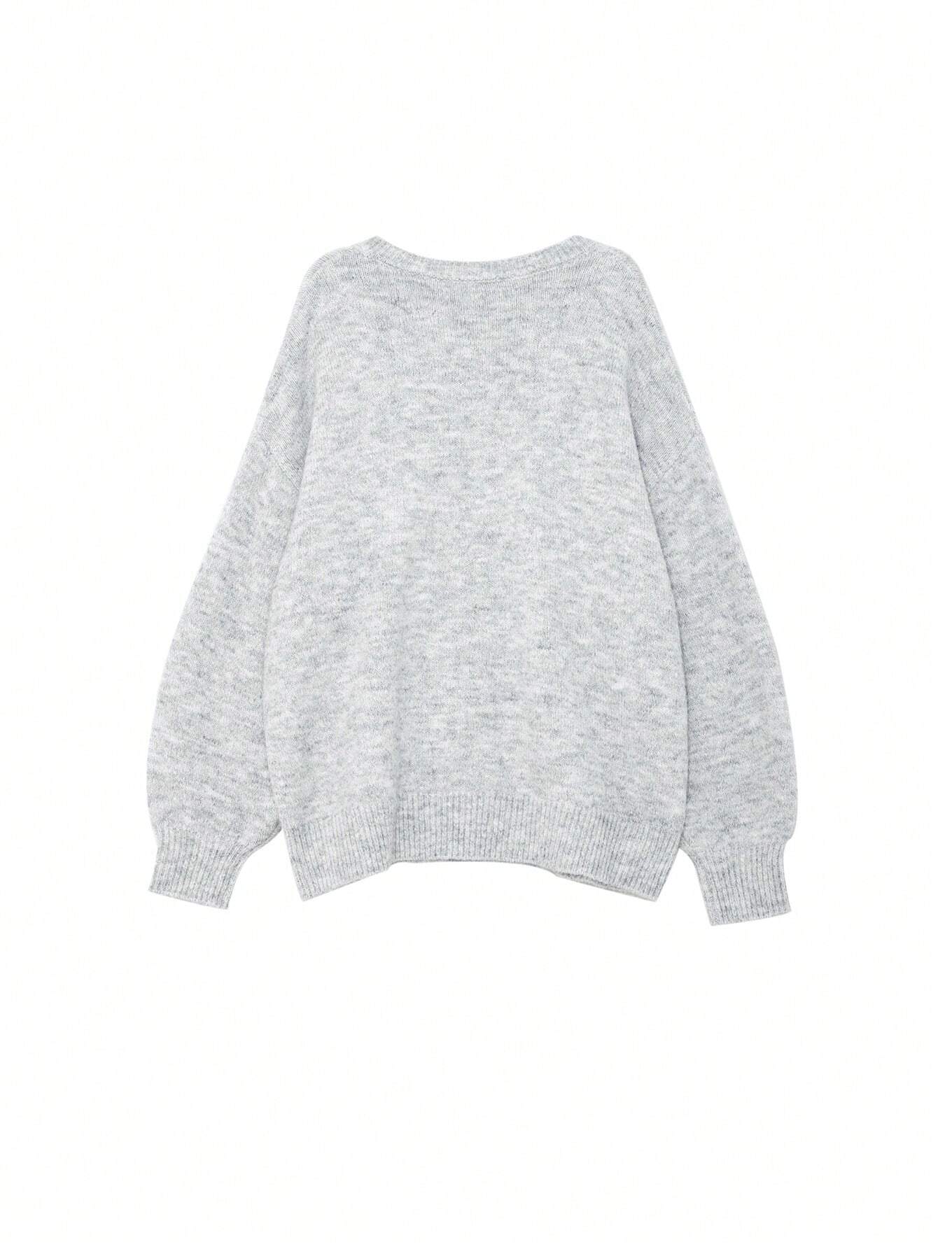 SHEIN FRIFUL V-Neck Drop Shoulder Loose Sweater
