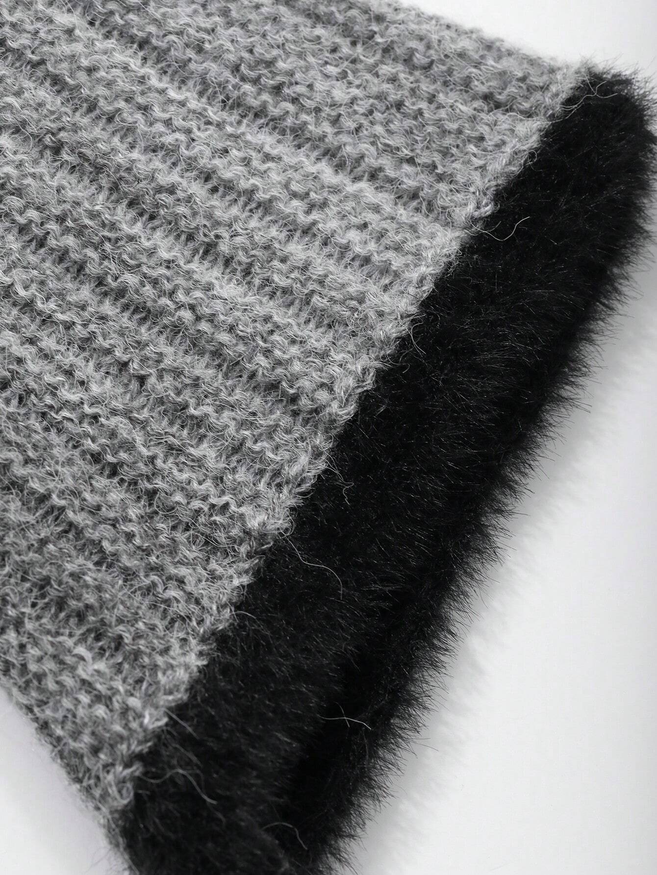 DAZY – Fluffy Color Block Zip-Up Cardigan