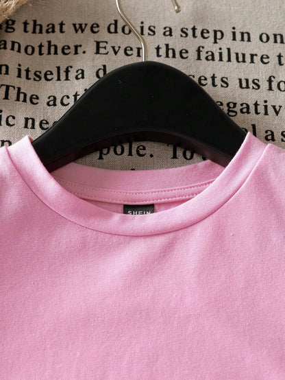 SHEIN LUNE Pink Sequin Christmas Tree Crop Tee