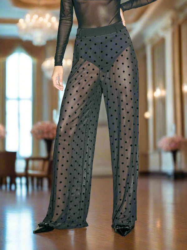 SHEIN AiiRZ Sheer Polka Dot Wide-Leg Pants