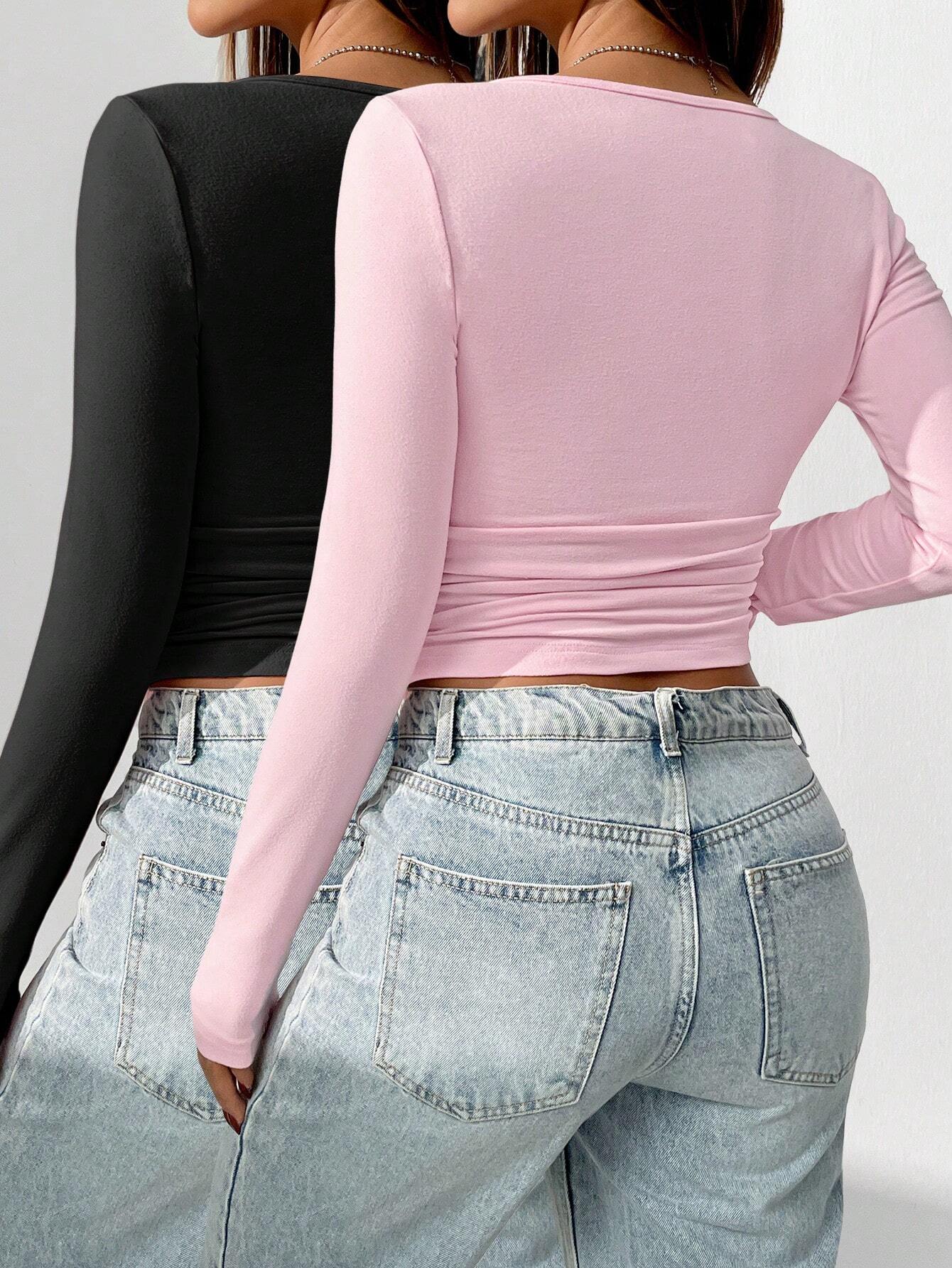 Shein INAWLY Ruched Fitted T-Shirt pink only one