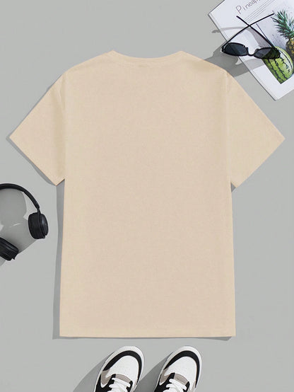 SHEIN Casual 2025 Happy New Year Beige Tee