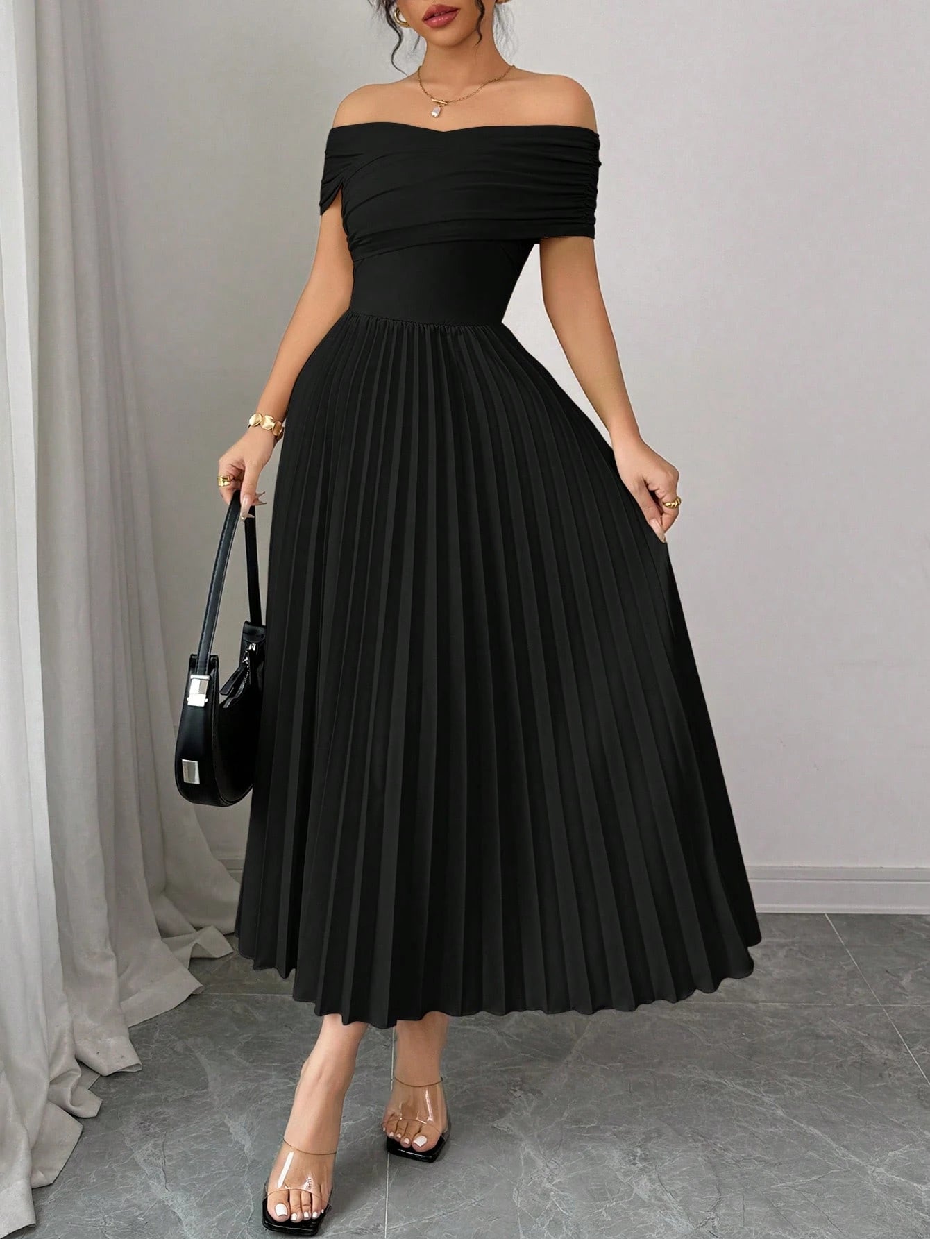 THE NOIR INFINITE DRAPE PLEATED DRESS