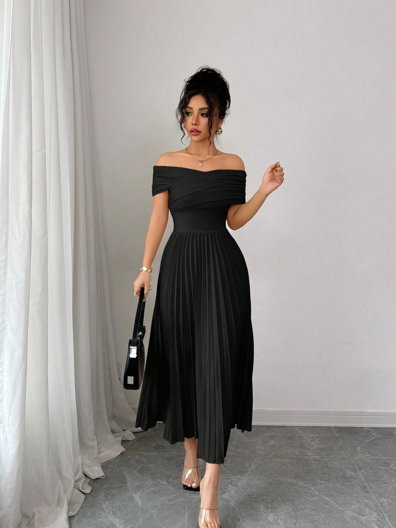 THE NOIR INFINITE DRAPE PLEATED DRESS