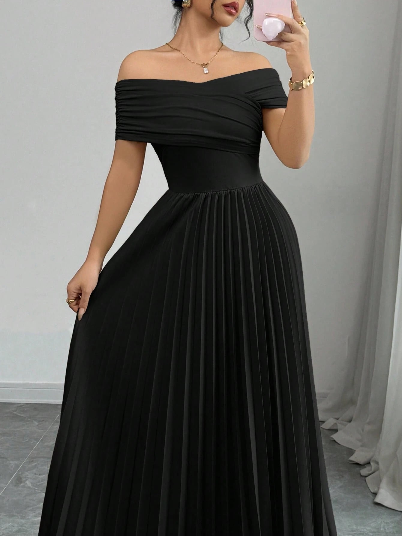 THE NOIR INFINITE DRAPE PLEATED DRESS