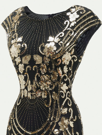 VINTAGE 1920s SEQUIN & FRINGE DRESS
