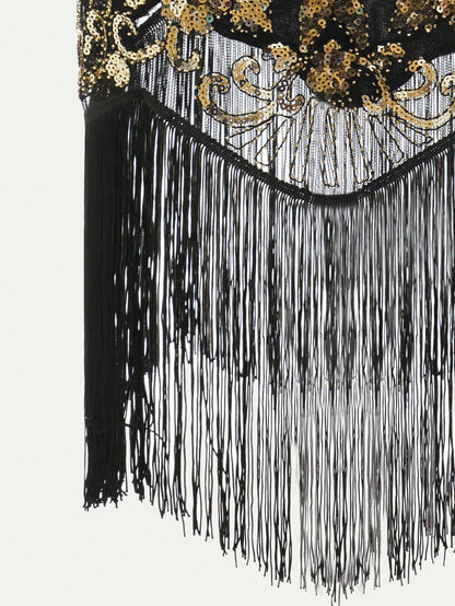 VINTAGE 1920s SEQUIN & FRINGE DRESS