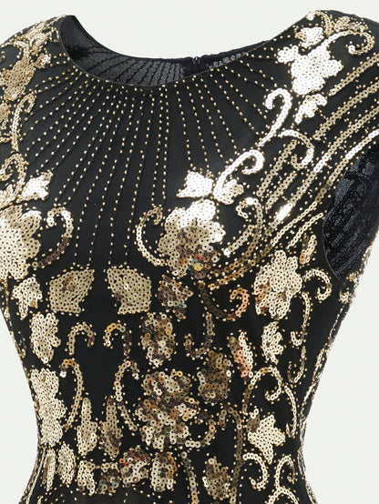 VINTAGE 1920s SEQUIN & FRINGE DRESS