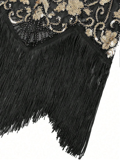 VINTAGE 1920s SEQUIN & FRINGE DRESS