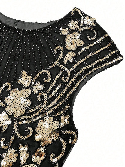 VINTAGE 1920s SEQUIN & FRINGE DRESS