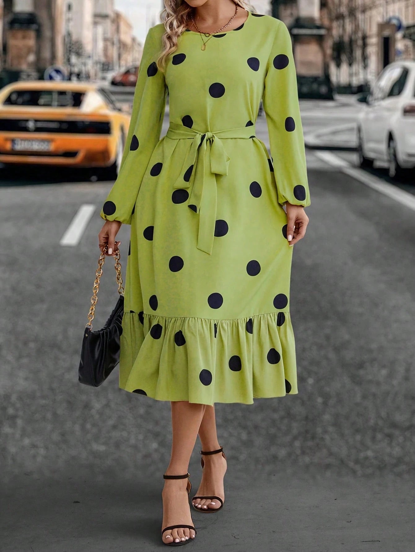 Shein Polka Dot Long Sleeve Dress – kiwi 🥝