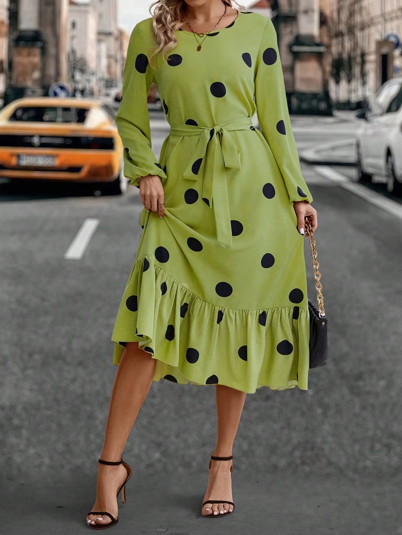 Shein Polka Dot Long Sleeve Dress – kiwi 🥝